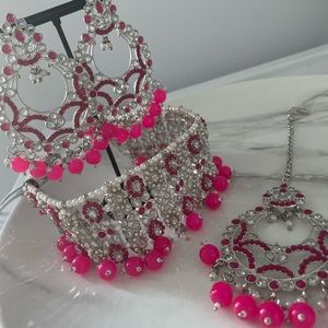 Fuschia Pink Polki Choker Set
